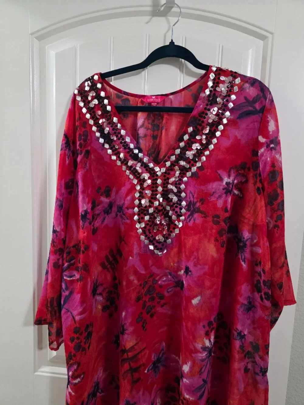 Together Plus Size 22/24 Sheer Floral Embellished Swim Cover Up Resort Tunic